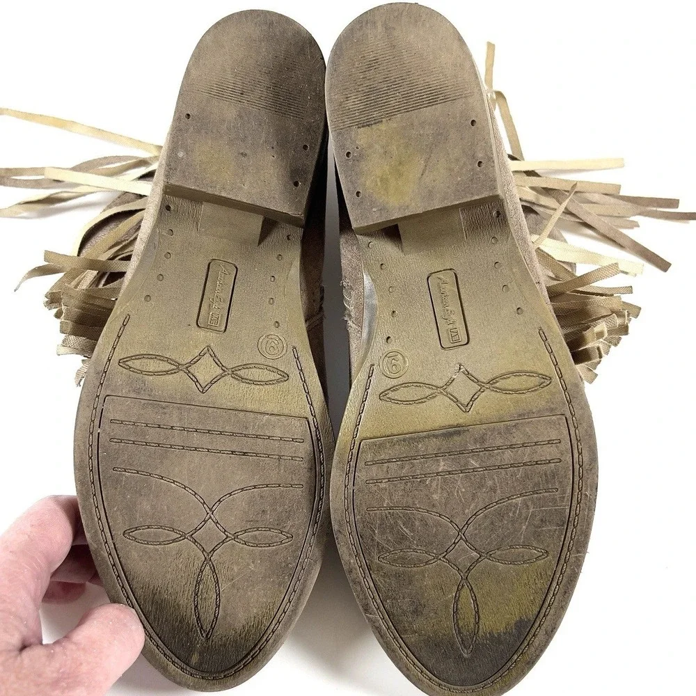 American Eagle Women's‎ Fringe Ankle Boots Tan Faux Suede Booties 9